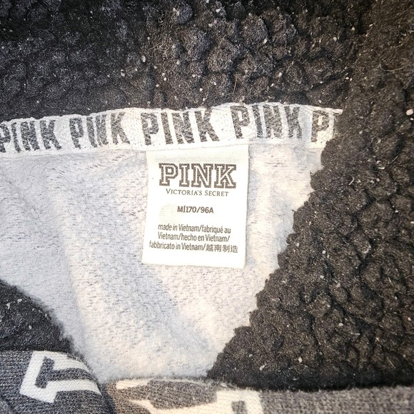 Victoria's Secret PINK Sherpa Lined Medium Hoodie Campus Pullover Gray Logo - Picture 4 of 7